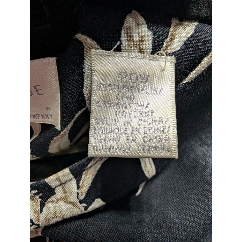 Vintage Linen Blend Black Floral Midi Dress Minimalist Cottagecore 20 Resortwear - Picture 3 of 6